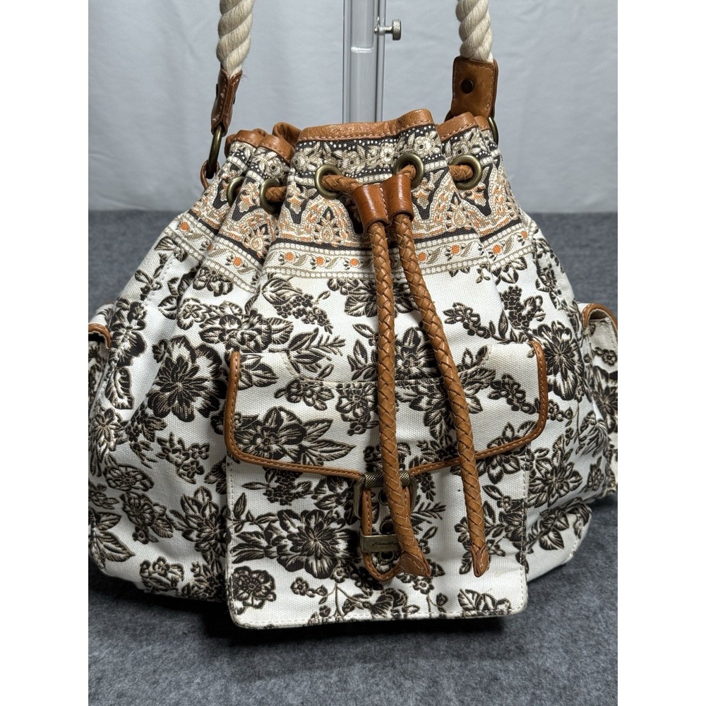 Eddie Bauer‎ Drawstring Bag Canvas Leather Vintage
